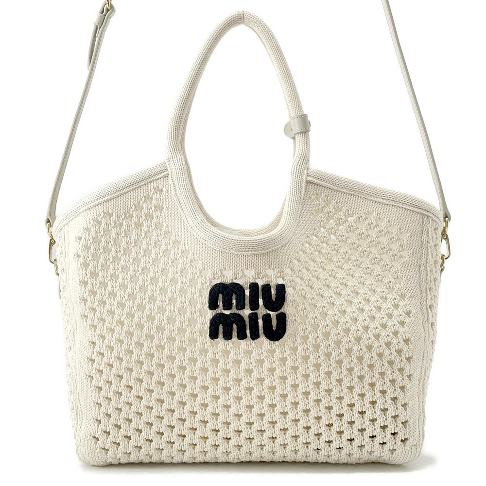 Miu Miu Ivy Leather Tote Bag White